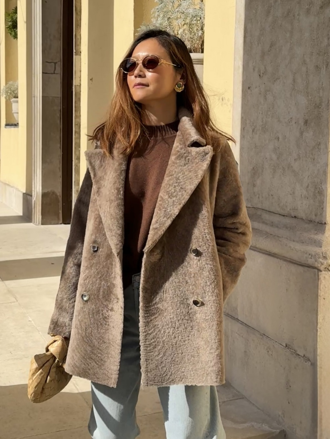 Harmony Shearling Coat in Light Brown by Curated Crowd Collective on curated-crowd.com