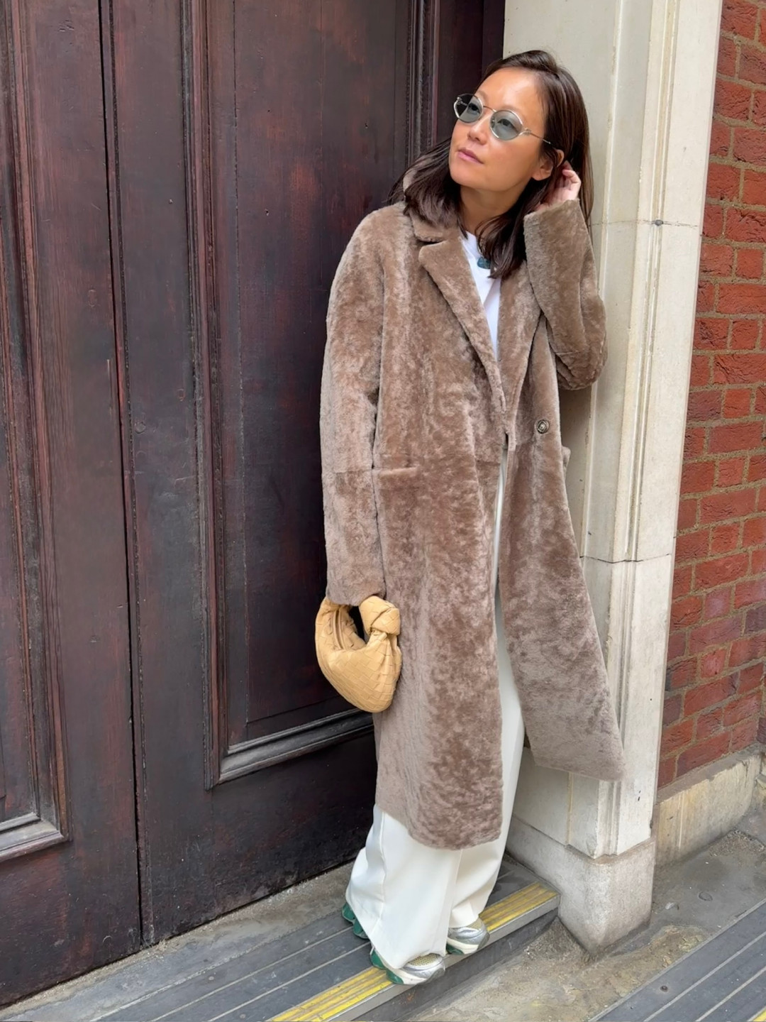 Serenade Shearling Coat in Light Brown by Curated Crowd Collective on curated-crowd.com