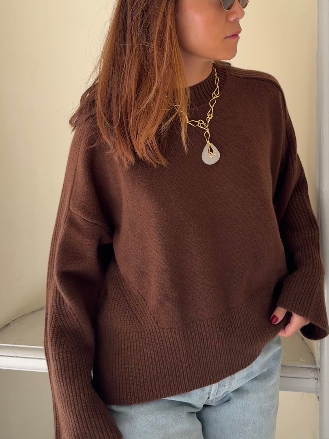 Ribbed Detail Lofty Crew Sweatshirt by LOOP Cashmere on curated-crowd.com