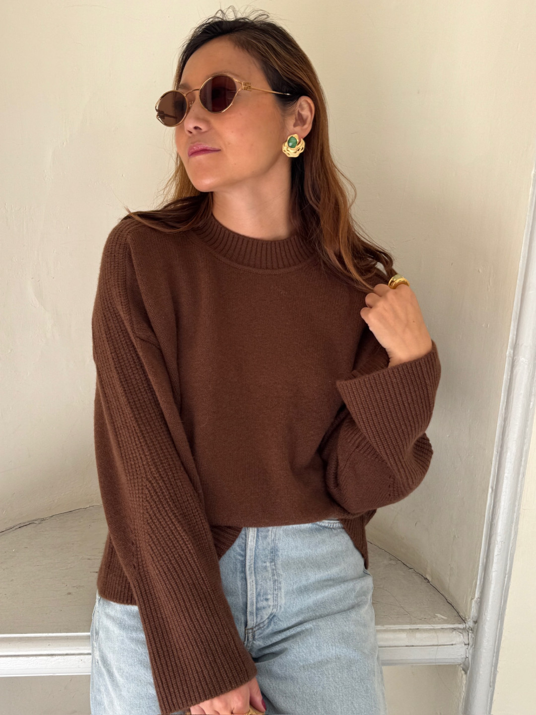Ribbed Detail Lofty Crew Sweatshirt by LOOP Cashmere on curated-crowd.com