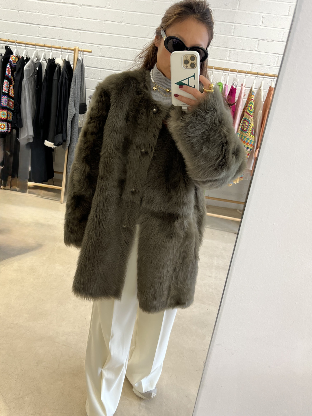 Roxy Shearling Coat in Olive Green by Curated Crowd Collective on curated-crowd.com