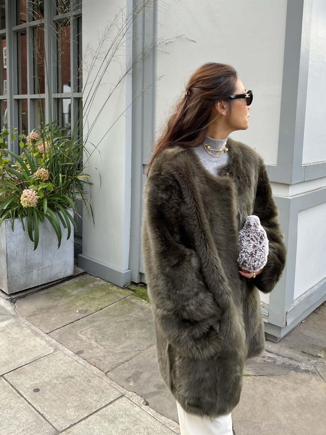 Roxy Shearling Coat in Olive Green by Curated Crowd Collective on curated-crowd.com