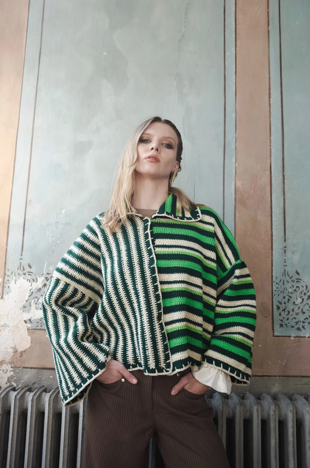 Daria Jacket Dual-Striped Green by Jessica K on curated-crowd.com