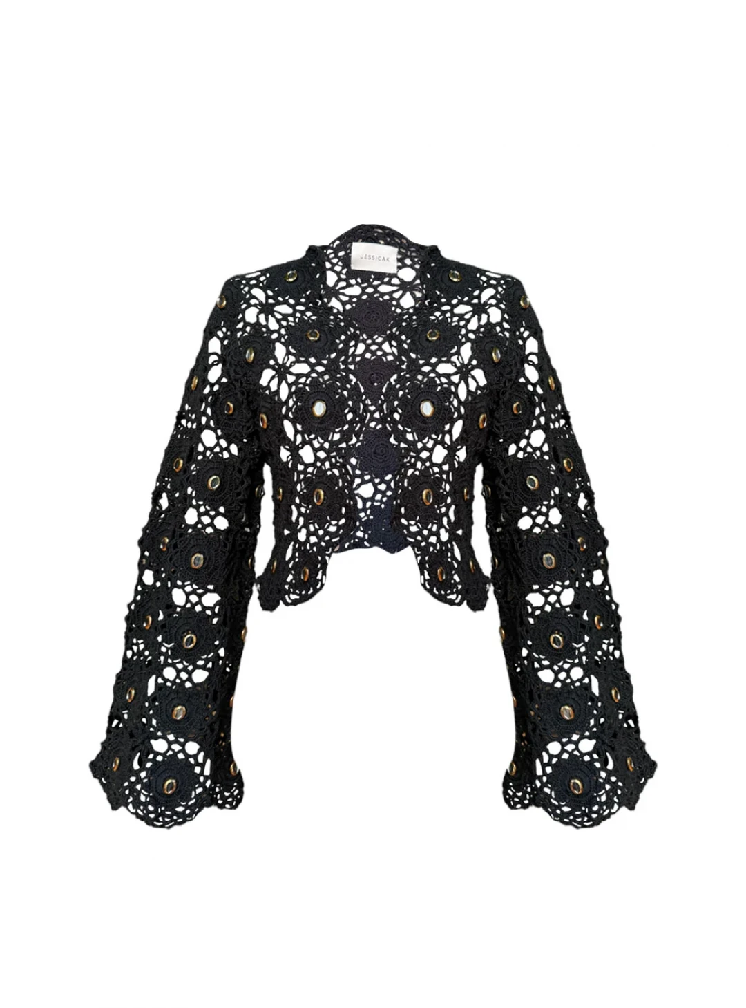 Mayra Cardigan Black With Vintage Crystals by Jessica K on curated-crowd.com