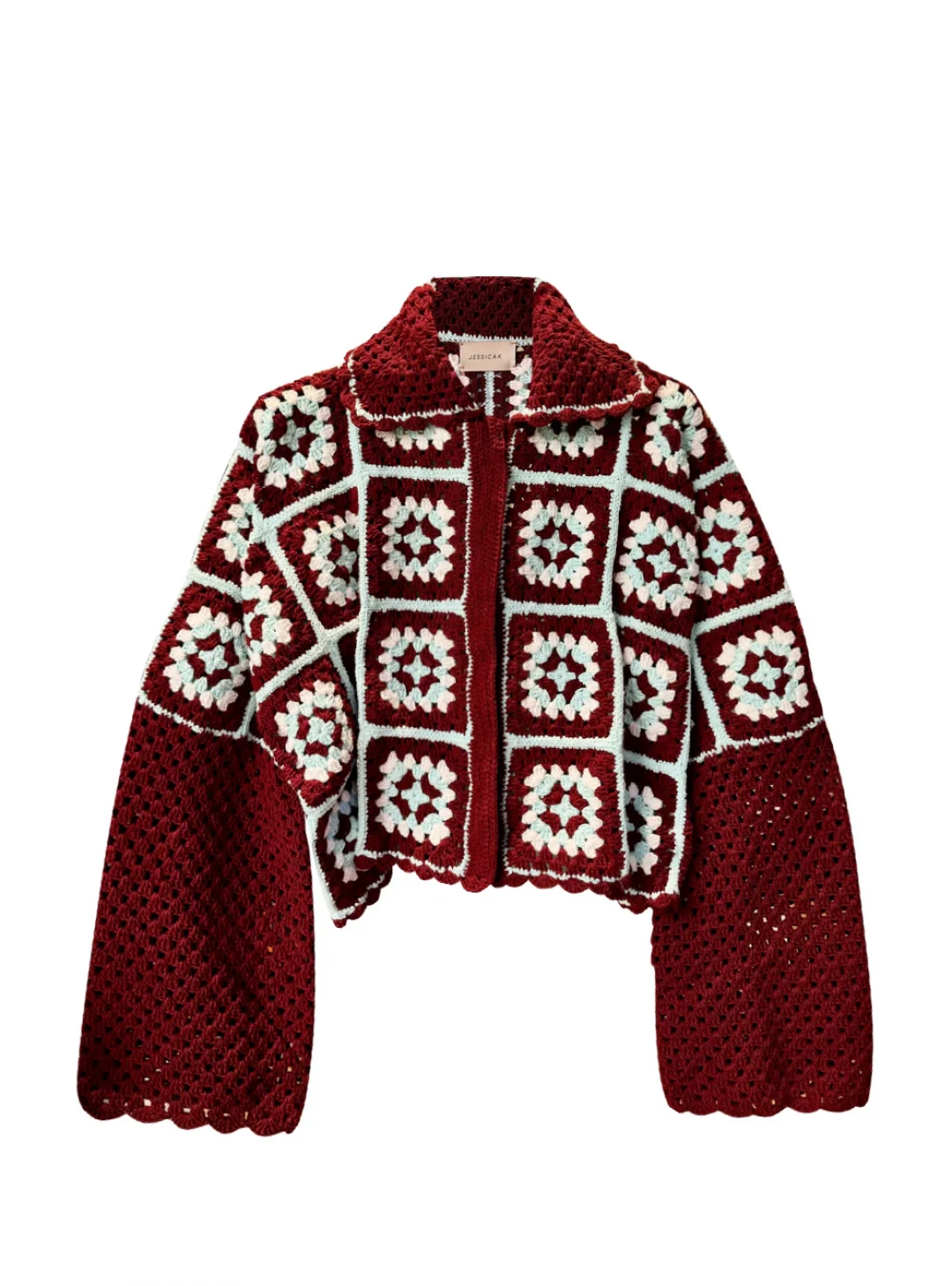 Anya Jacket Burgundy With Aqua by Jessica K on curated-crowd.com