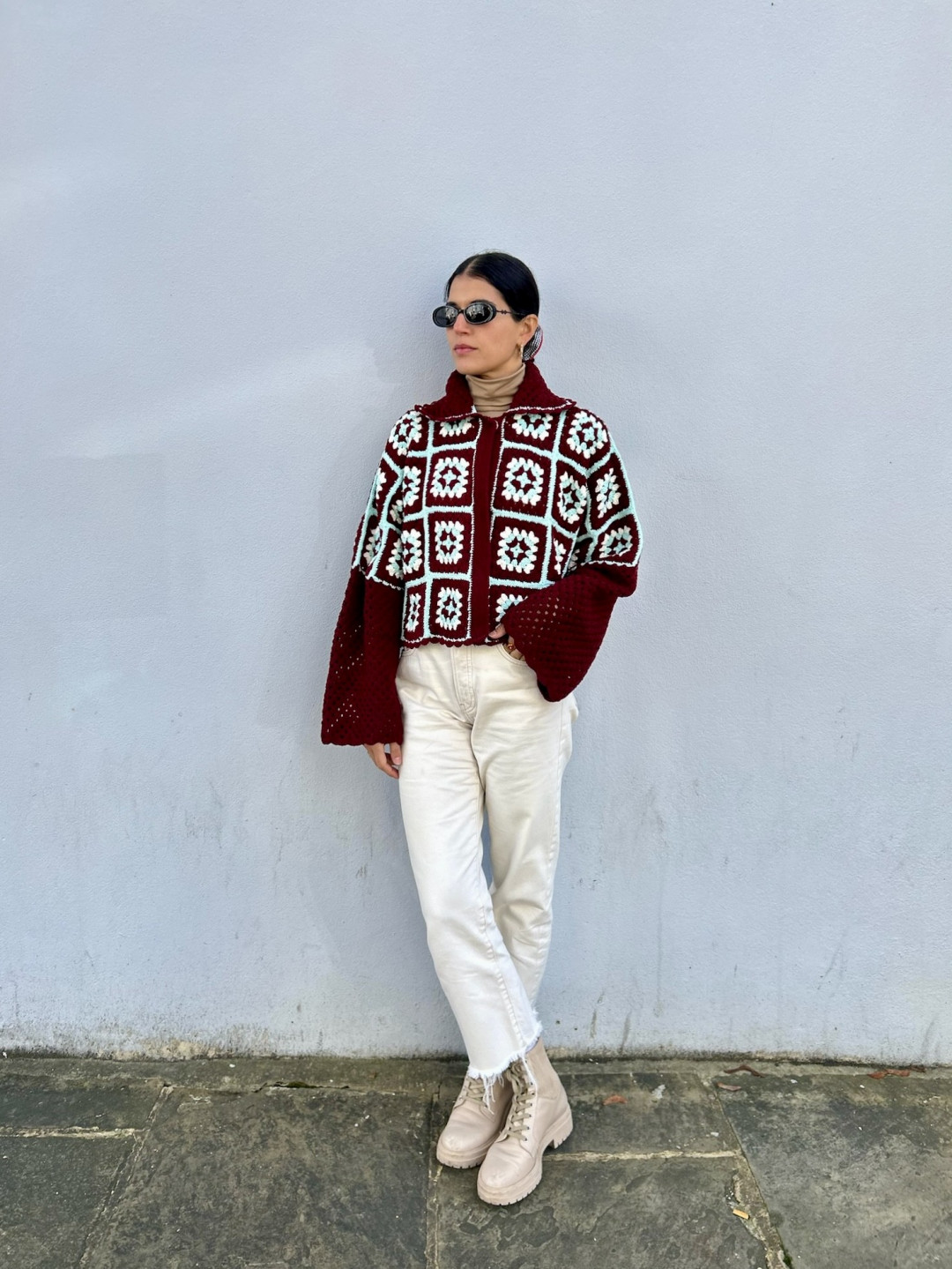 Anya Jacket Burgundy With Aqua by Jessica K on curated-crowd.com