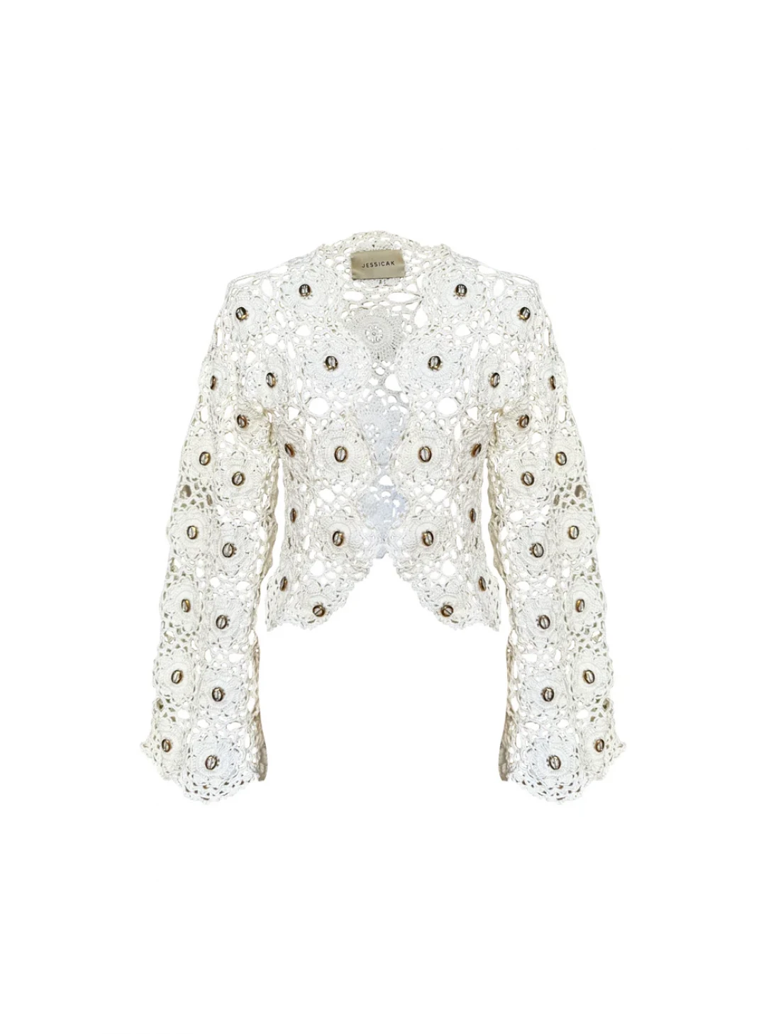 Mayra Cardigan White With Vintage Crystals by Jessica K on curated-crowd.com