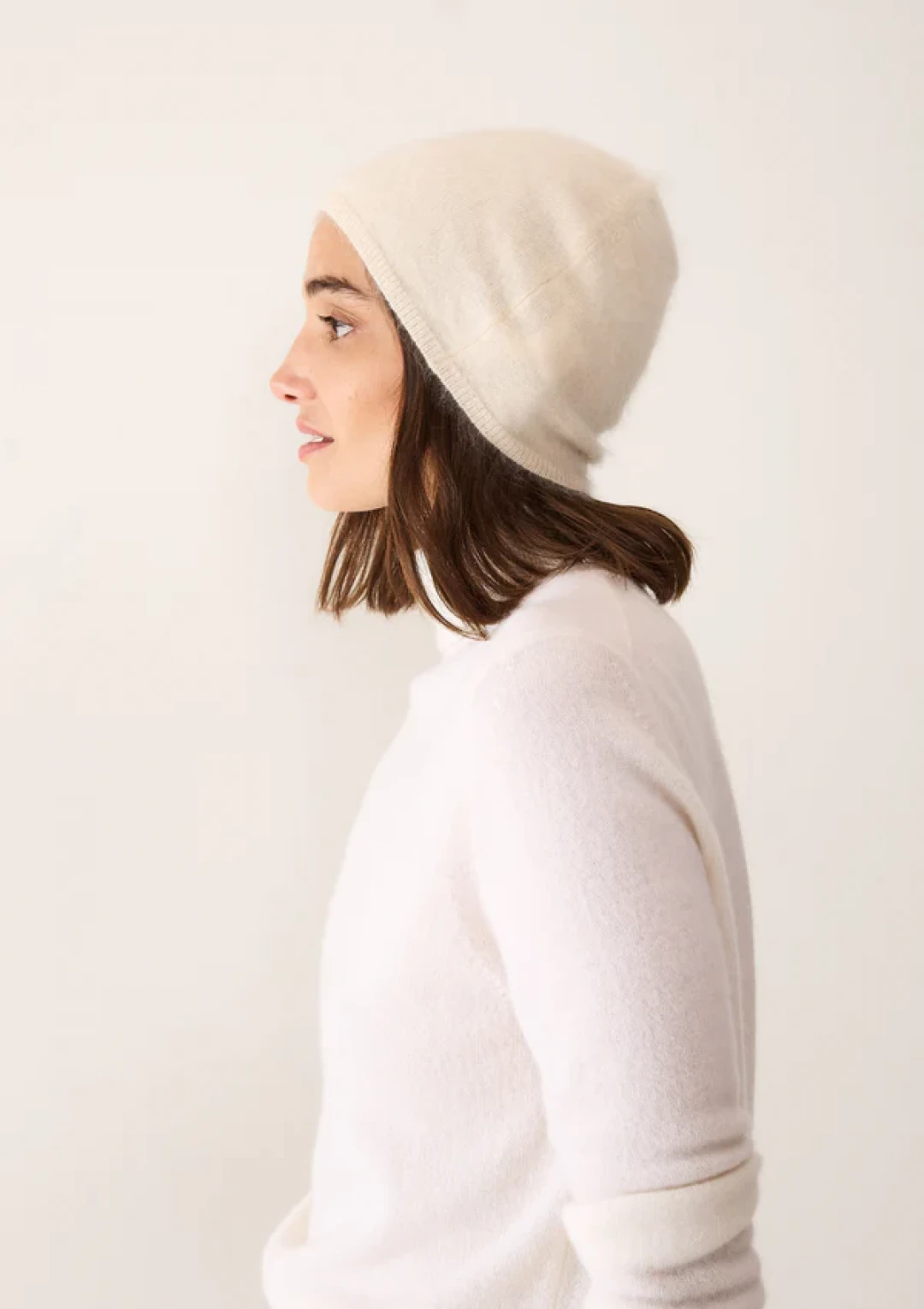 Brushed Cashmere Hat in Porcelain by LOOP Cashmere on curated-crowd.com