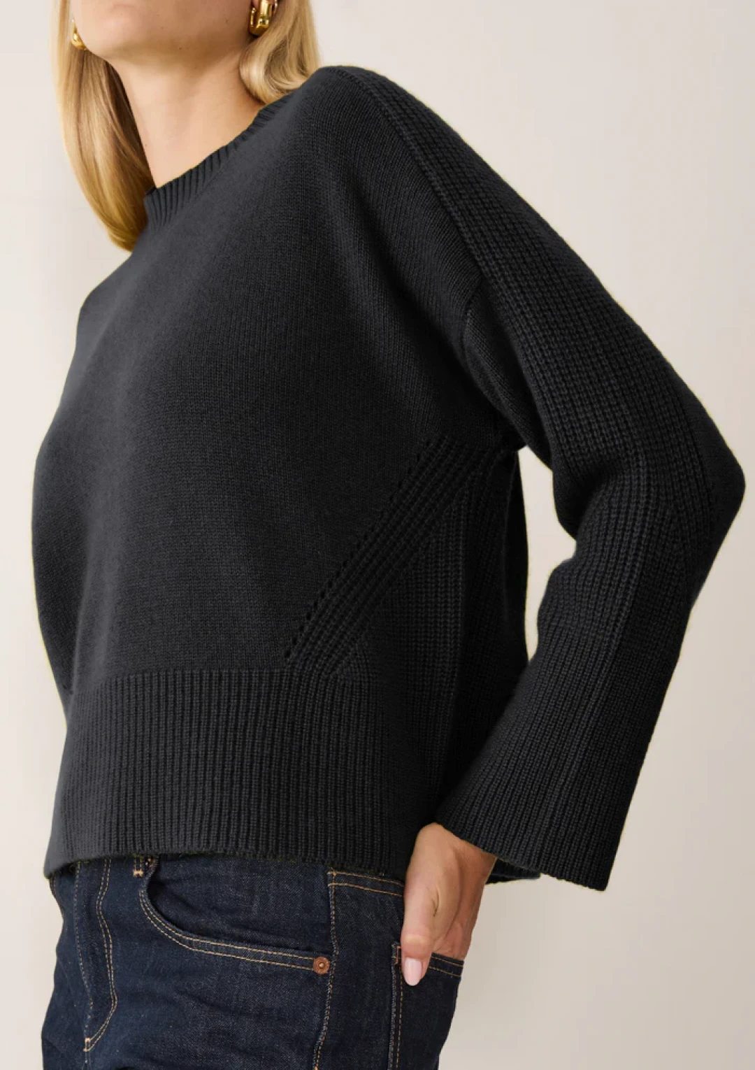 Ribbed Detail Lofty Crew Sweatshirt by LOOP Cashmere on curated-crowd.com