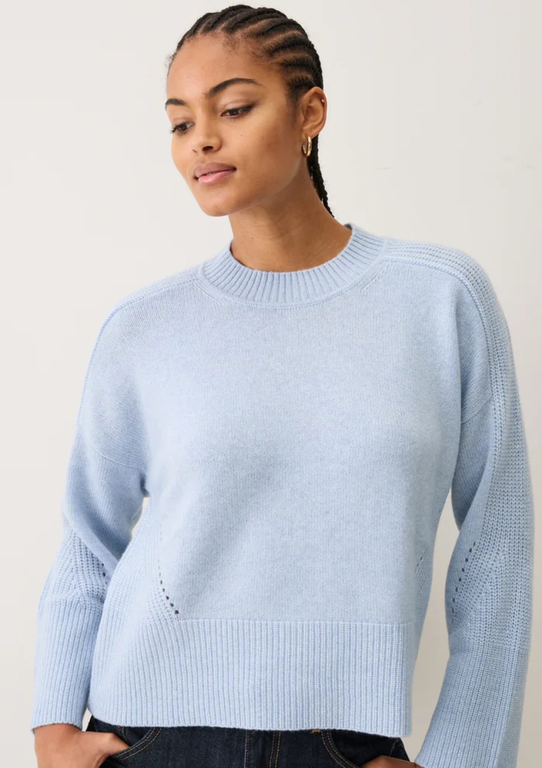 Ribbed Detail Lofty Crew Sweatshirt by LOOP Cashmere on curated-crowd.com