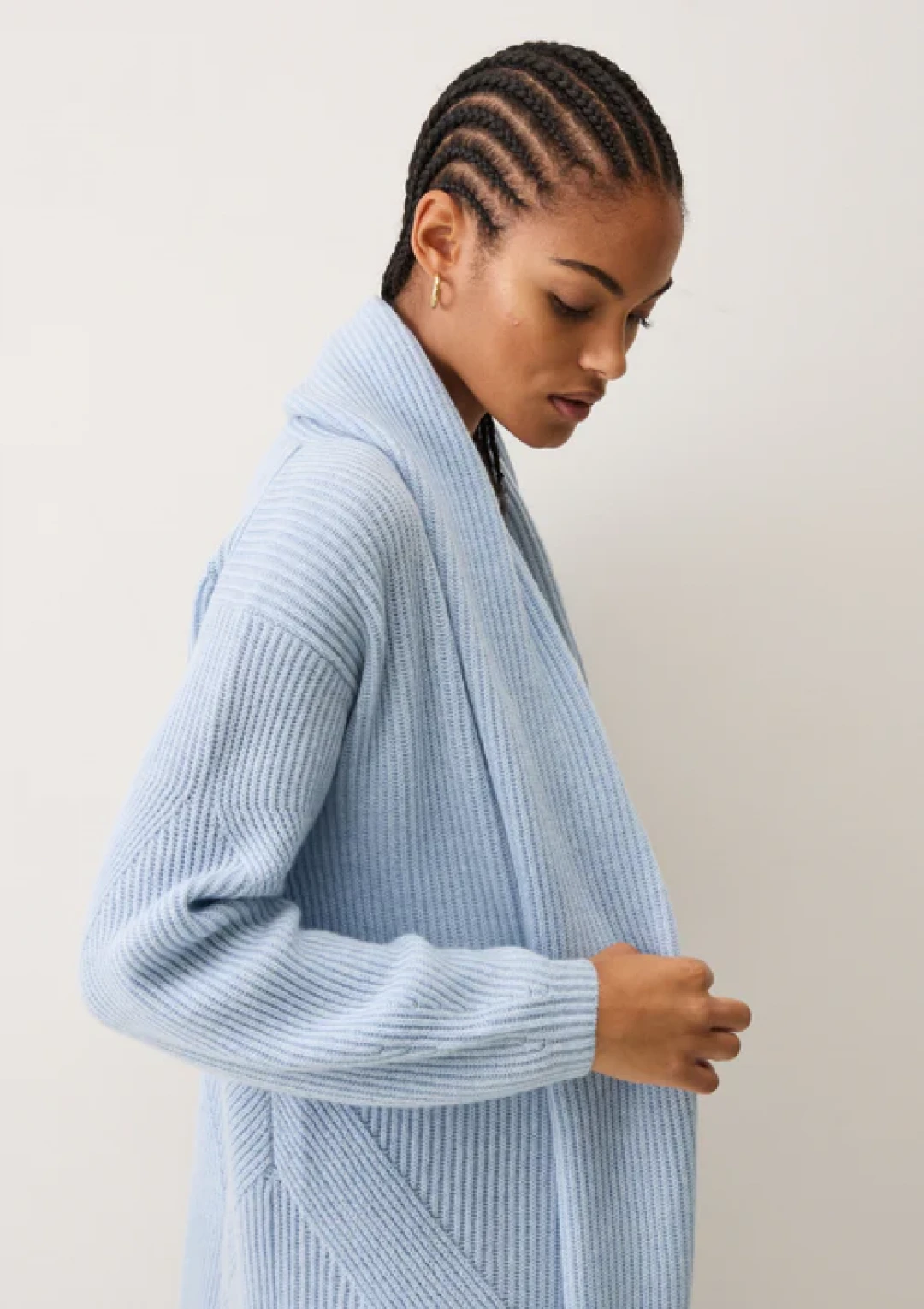 Ribbed Cashmere Coatigan in Skyway Blue by LOOP Cashmere on curated-crowd.com