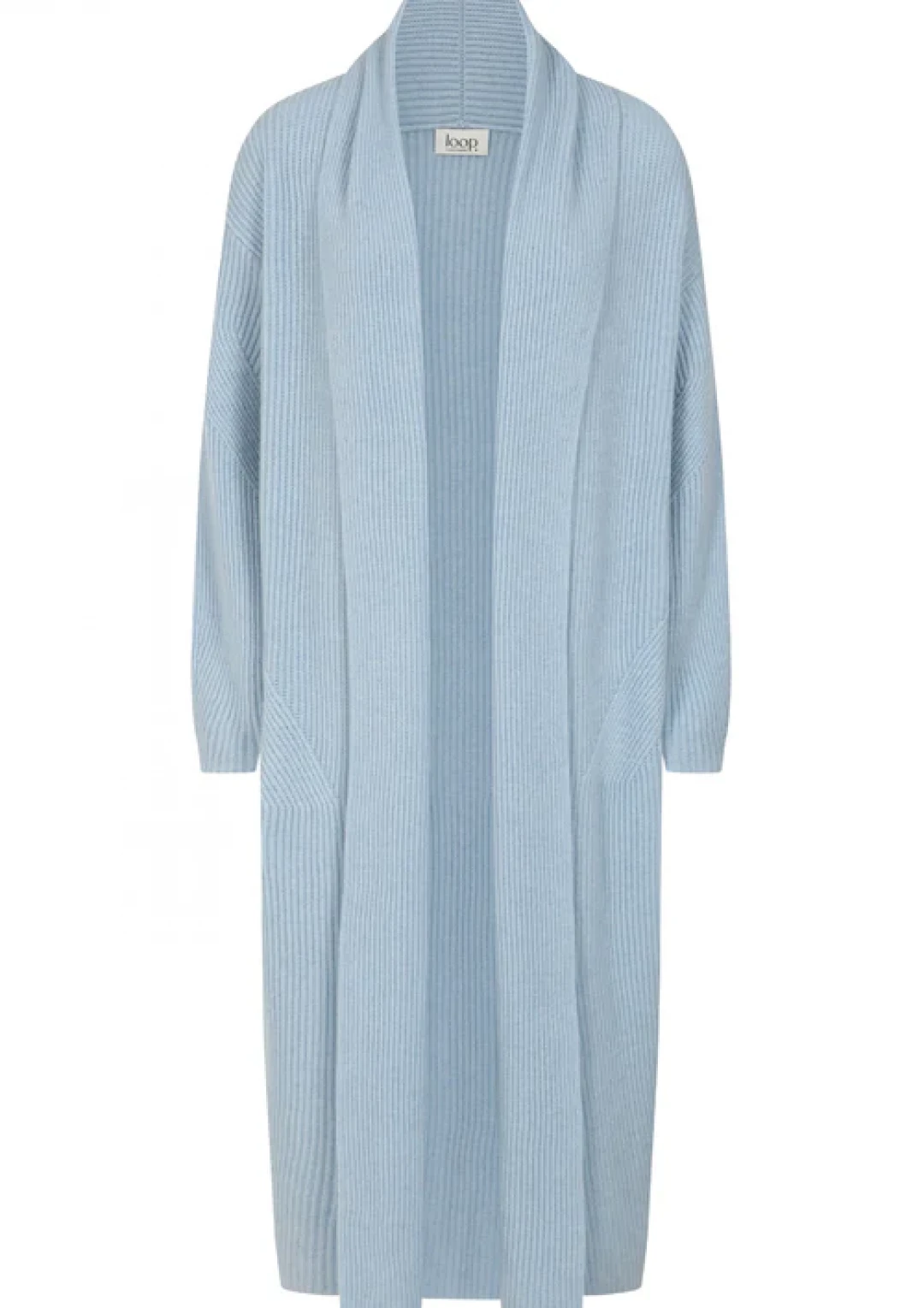 Ribbed Cashmere Coatigan in Skyway Blue by LOOP Cashmere on curated-crowd.com