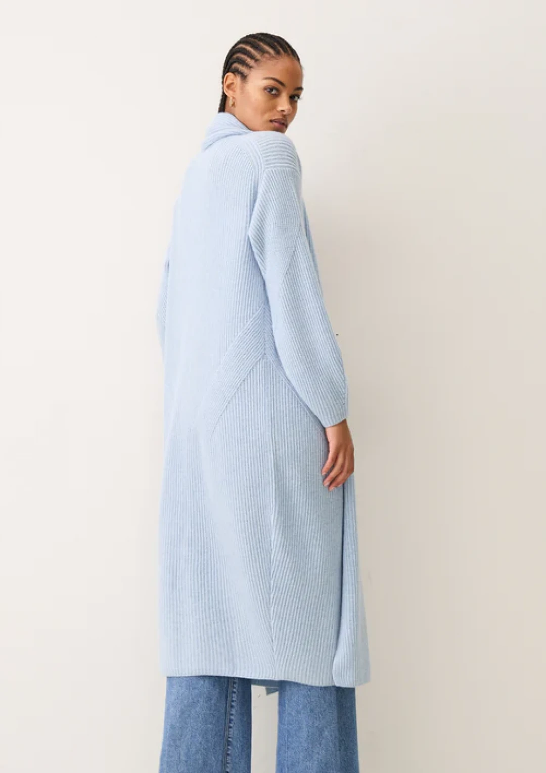 Ribbed Cashmere Coatigan in Skyway Blue by LOOP Cashmere on curated-crowd.com