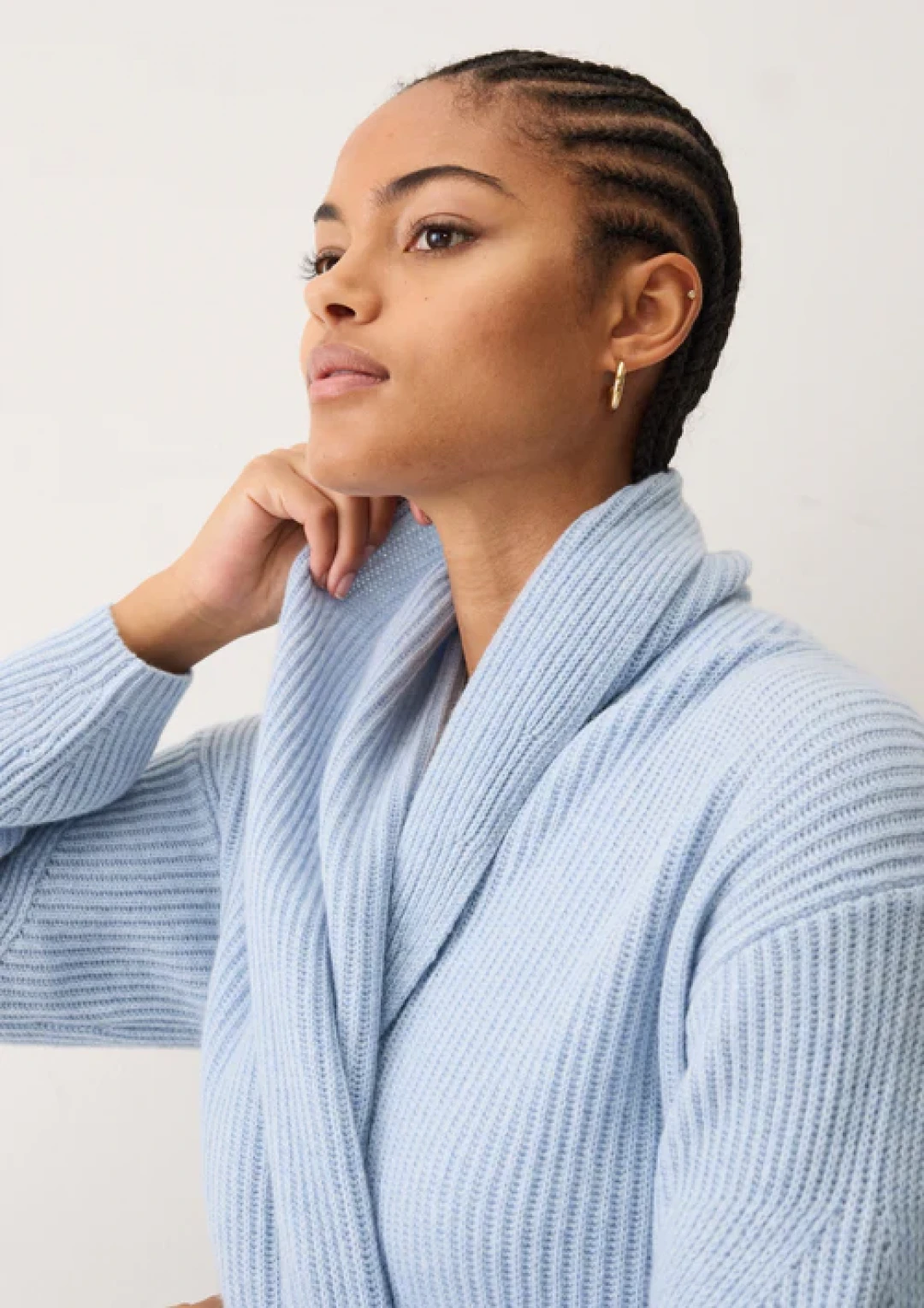 Ribbed Cashmere Coatigan in Skyway Blue by LOOP Cashmere on curated-crowd.com