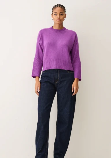 Ribbed Detail Lofty Crew Sweatshirt in Vibration Purple by LOOP Cashmere on curated-crowd.com