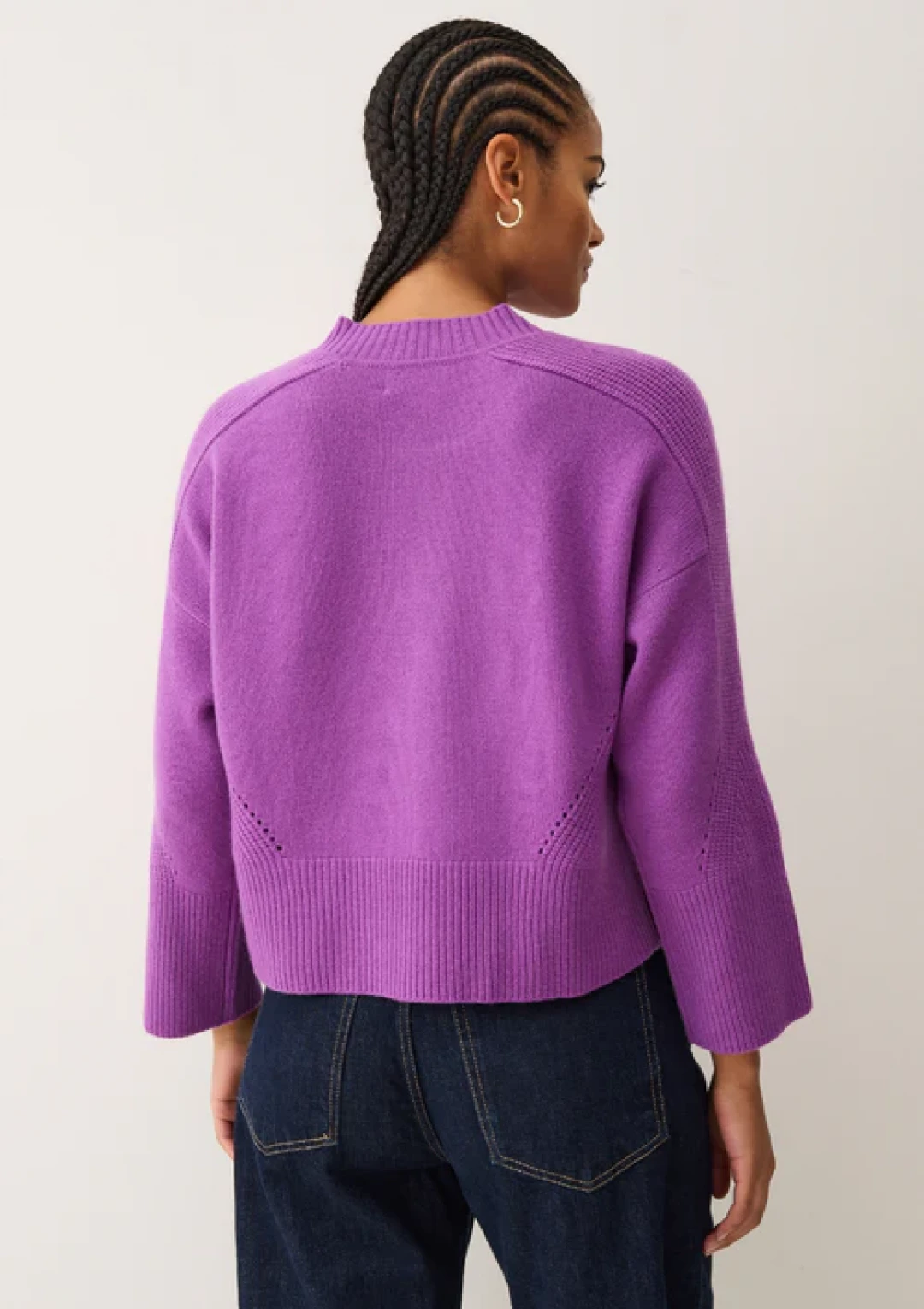 Ribbed Detail Lofty Crew Sweatshirt in Vibration Purple by LOOP Cashmere on curated-crowd.com