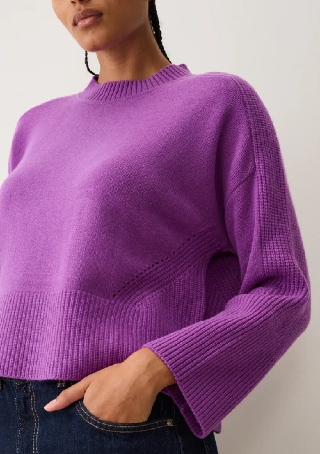 Ribbed Detail Lofty Crew Sweatshirt in Vibration Purple by LOOP Cashmere on curated-crowd.com