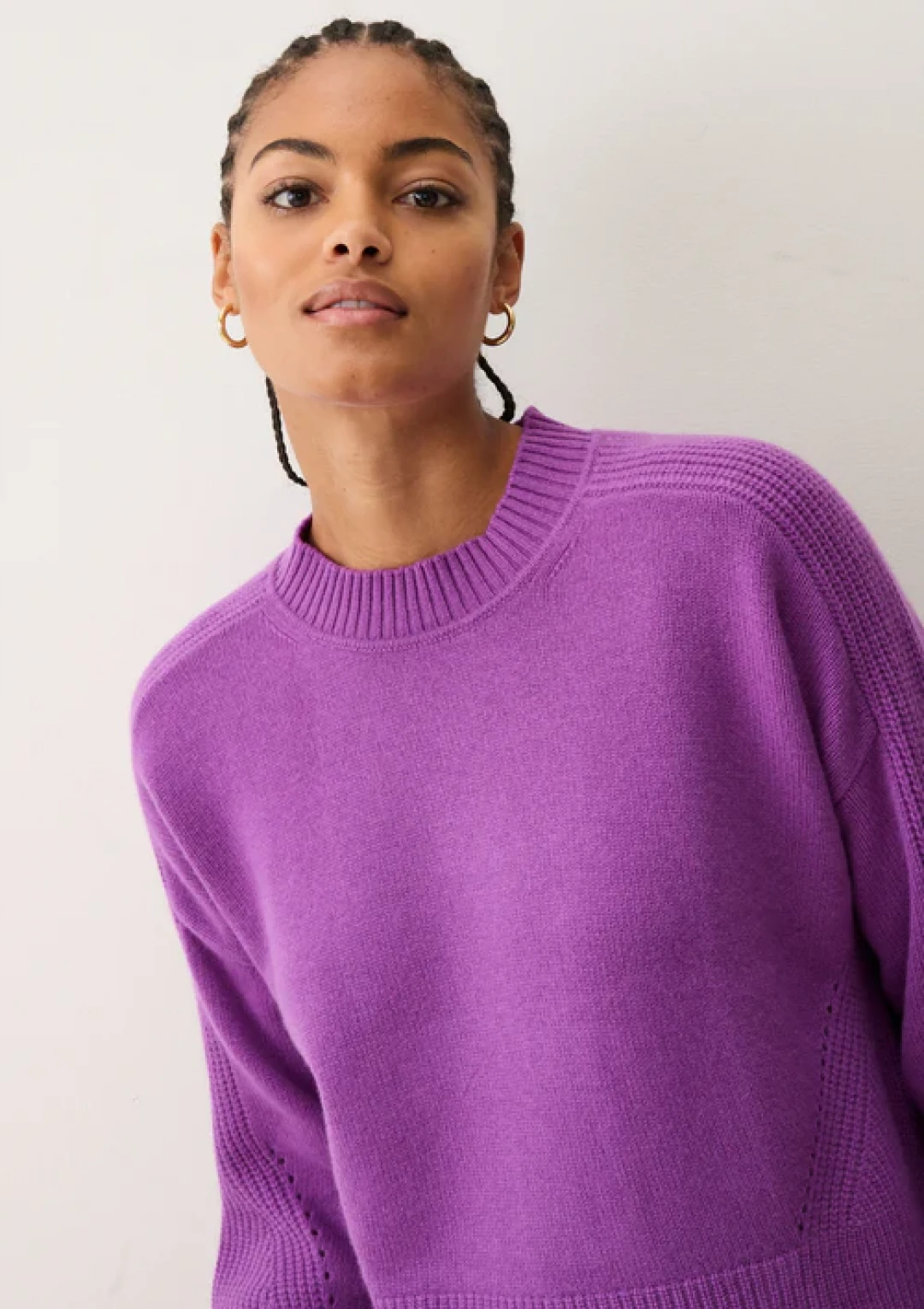 Ribbed Detail Lofty Crew Sweatshirt in Vibration Purple by LOOP Cashmere on curated-crowd.com