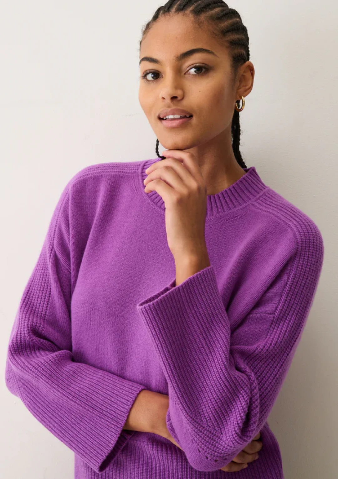 Ribbed Detail Lofty Crew Sweatshirt in Vibration Purple by LOOP Cashmere on curated-crowd.com