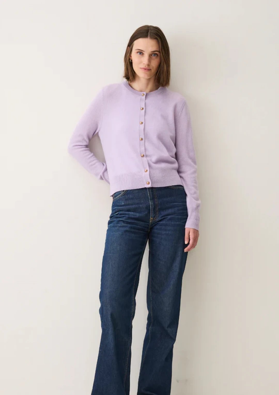 Cashmere Crew Cardigan in Siberian Lilac by LOOP Cashmere on curated-crowd.com