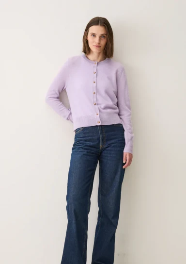Cashmere Crew Cardigan in Siberian Lilac by LOOP Cashmere on curated-crowd.com