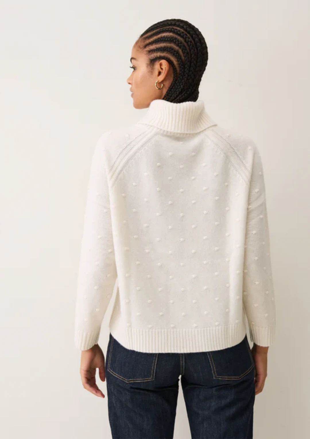 Bobble Polo Neck Sweater in Snow White by LOOP Cashmere on curated-crowd.com