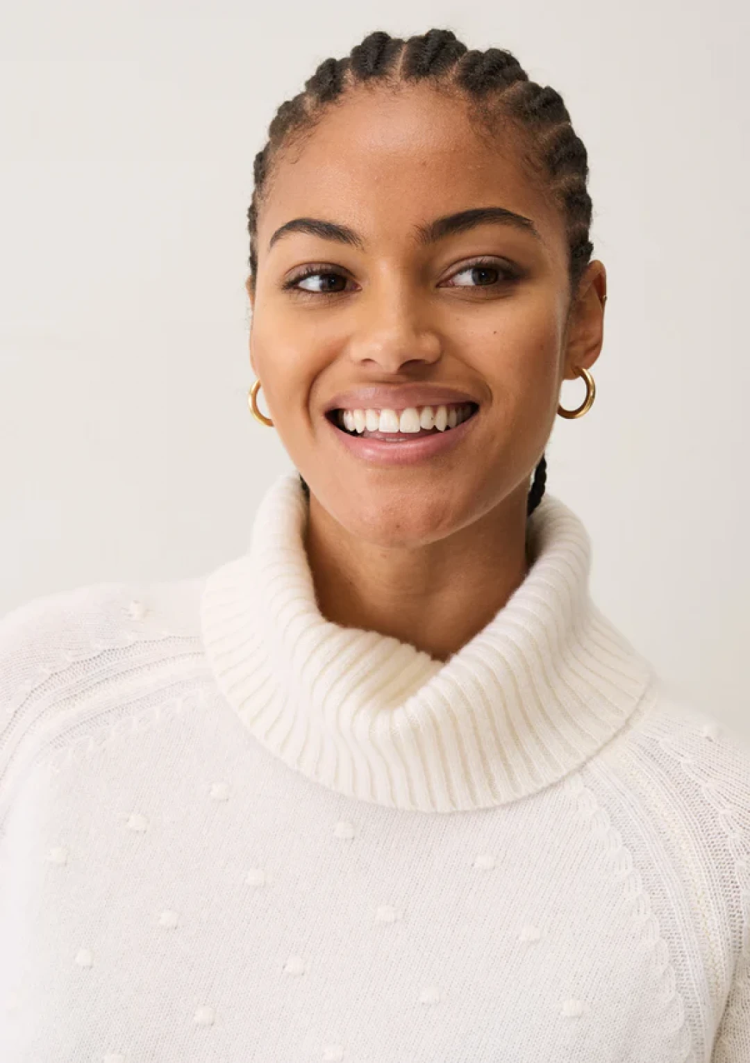 Bobble Polo Neck Sweater in Snow White by LOOP Cashmere on curated-crowd.com