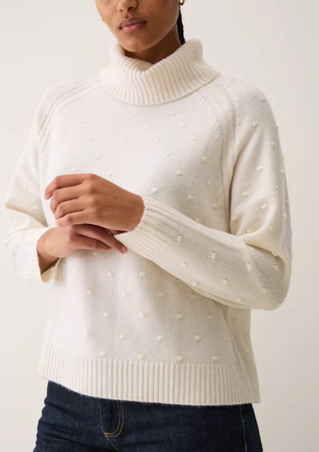 Bobble Polo Neck Sweater in Snow White by LOOP Cashmere on curated-crowd.com