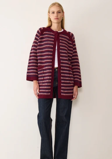 Textured Coat in Clay, Celestial and Barolo Red by LOOP Cashmere on curated-crowd.com