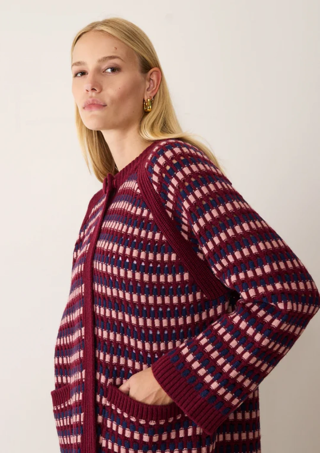 Textured Coat in Clay, Celestial and Barolo Red by LOOP Cashmere on curated-crowd.com