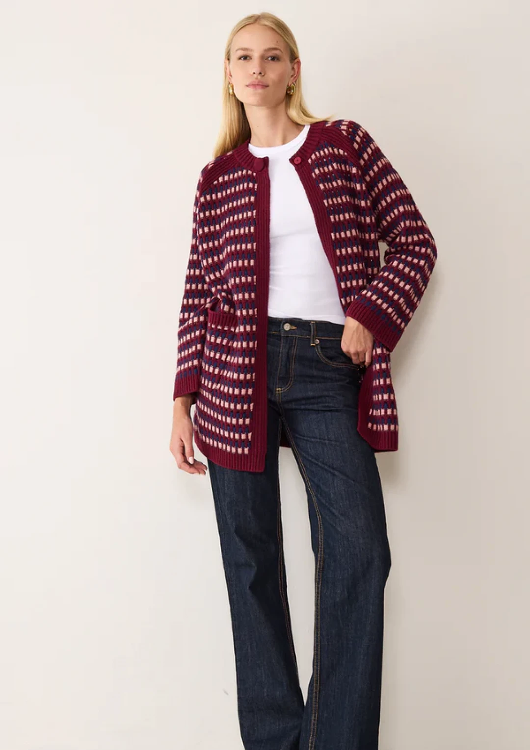 Textured Coat in Clay, Celestial and Barolo Red by LOOP Cashmere on curated-crowd.com