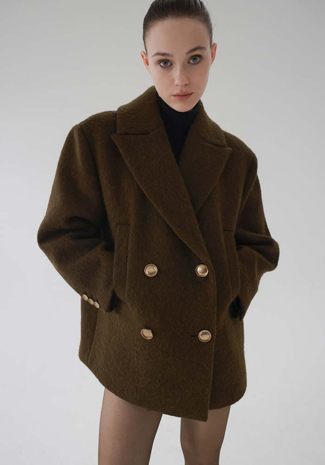Jude Alpaca Wool Peacoat in Smoky Wood by FAYRI on curated-crowd.com