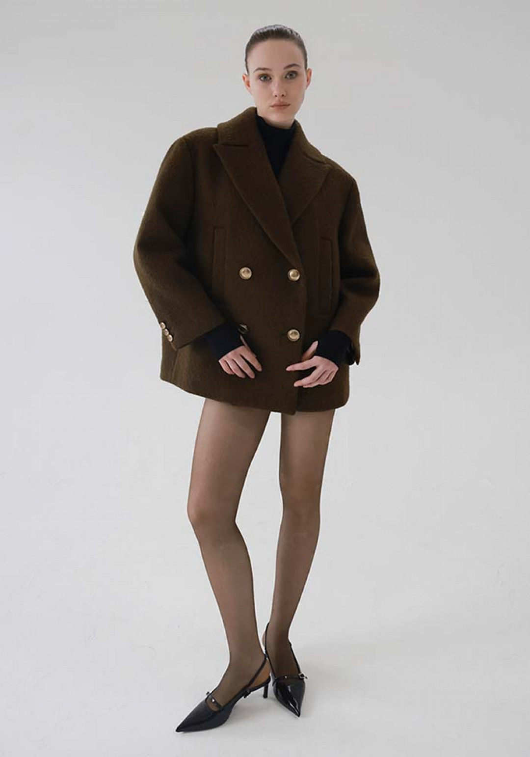 Jude Alpaca Wool Peacoat in Smoky Wood by FAYRI on curated-crowd.com