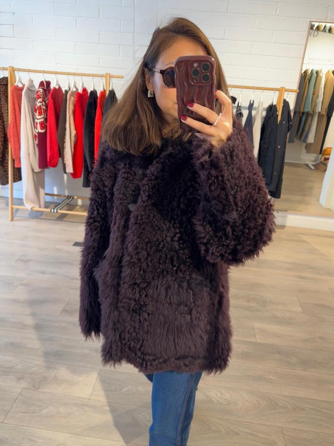Isabelle Shearling Coat in Bordeaux by Curated Crowd Collective on curated-crowd.com