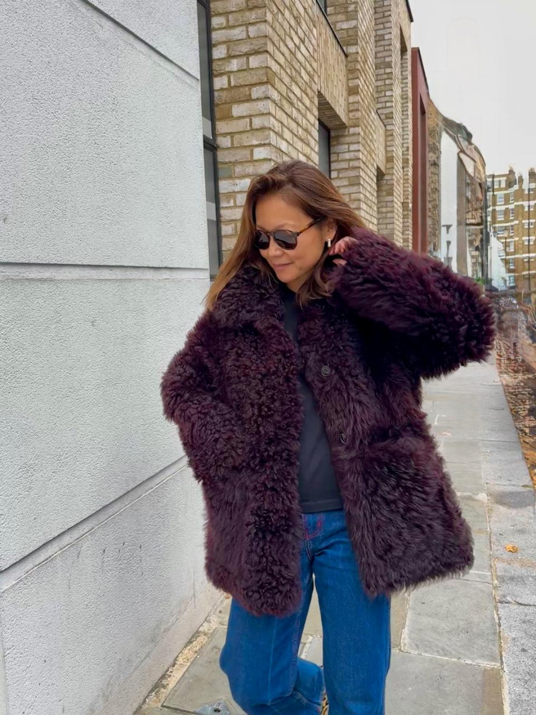 Isabelle Shearling Coat in Bordeaux by Curated Crowd Collective on curated-crowd.com