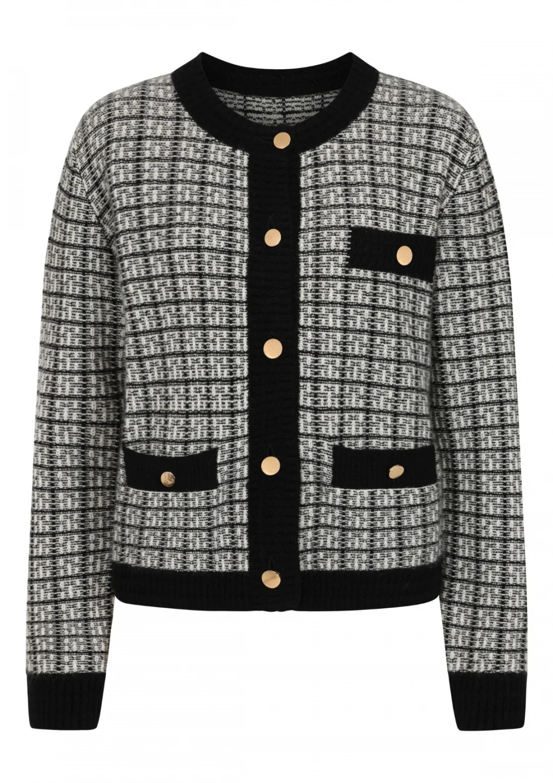 Textured Cashmere Crew Jacket in Black Check by LOOP Cashmere on curated-crowd.com