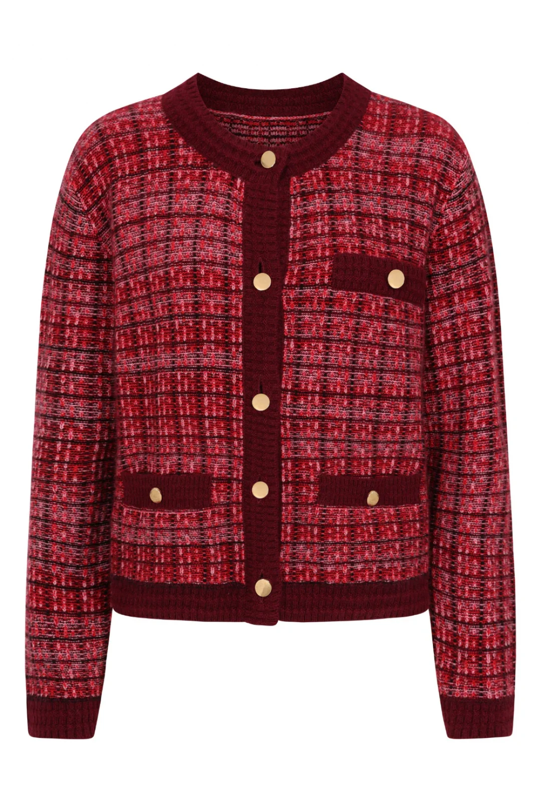 Textured Cashmere Crew Jacket in Pink Check by LOOP Cashmere on curated-crowd.com