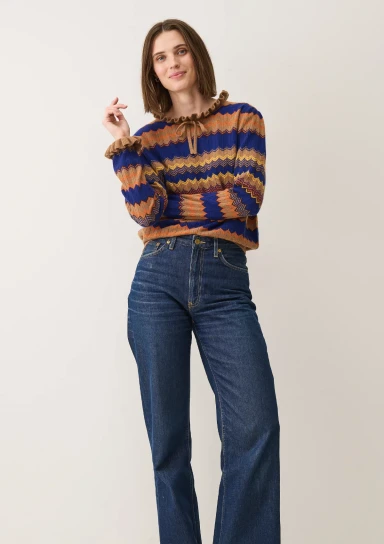 Chevron Stitch Sweater in Blue & Orange Mix by LOOP Cashmere on curated-crowd.com