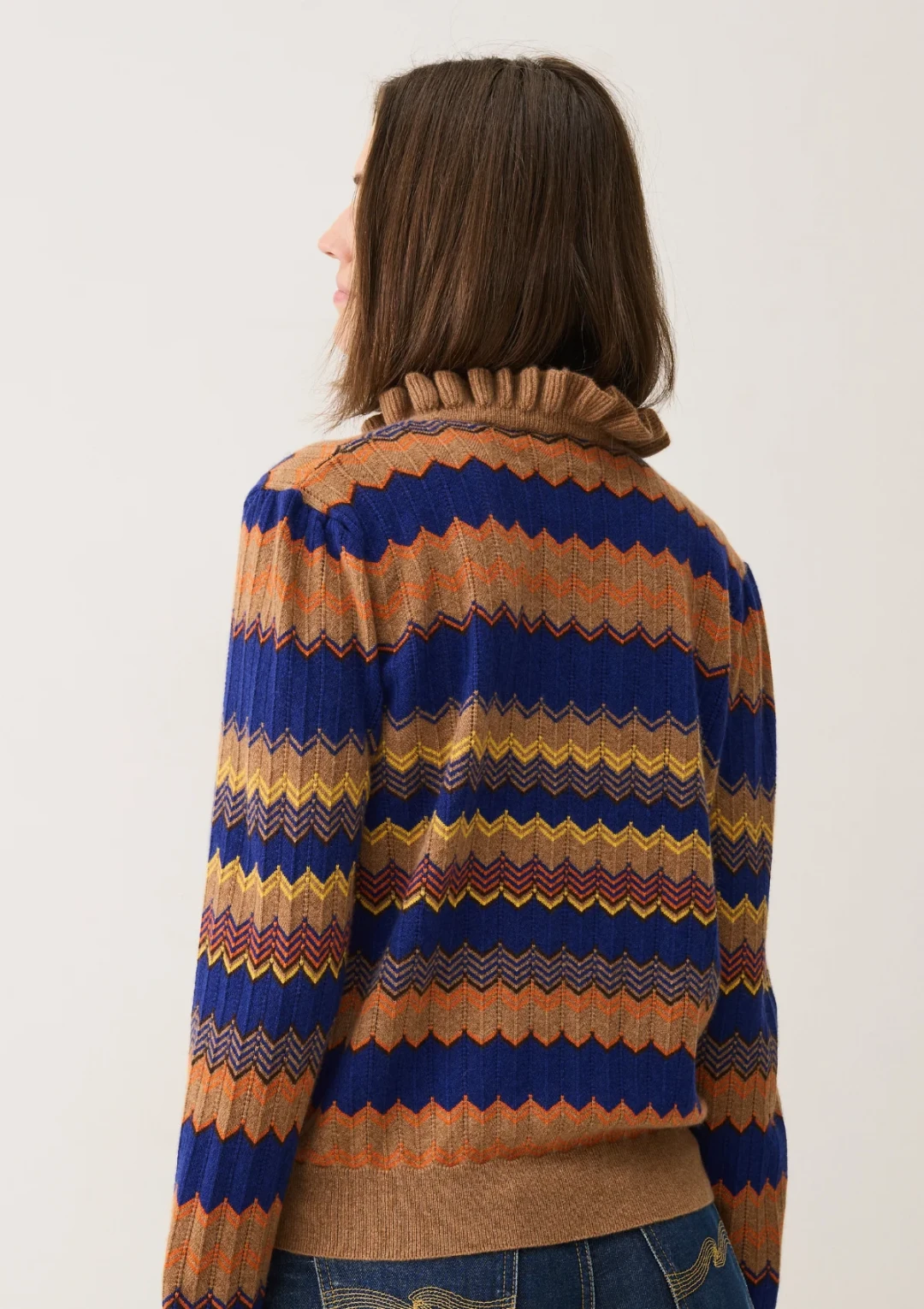 Chevron Stitch Sweater in Blue & Orange Mix by LOOP Cashmere on curated-crowd.com