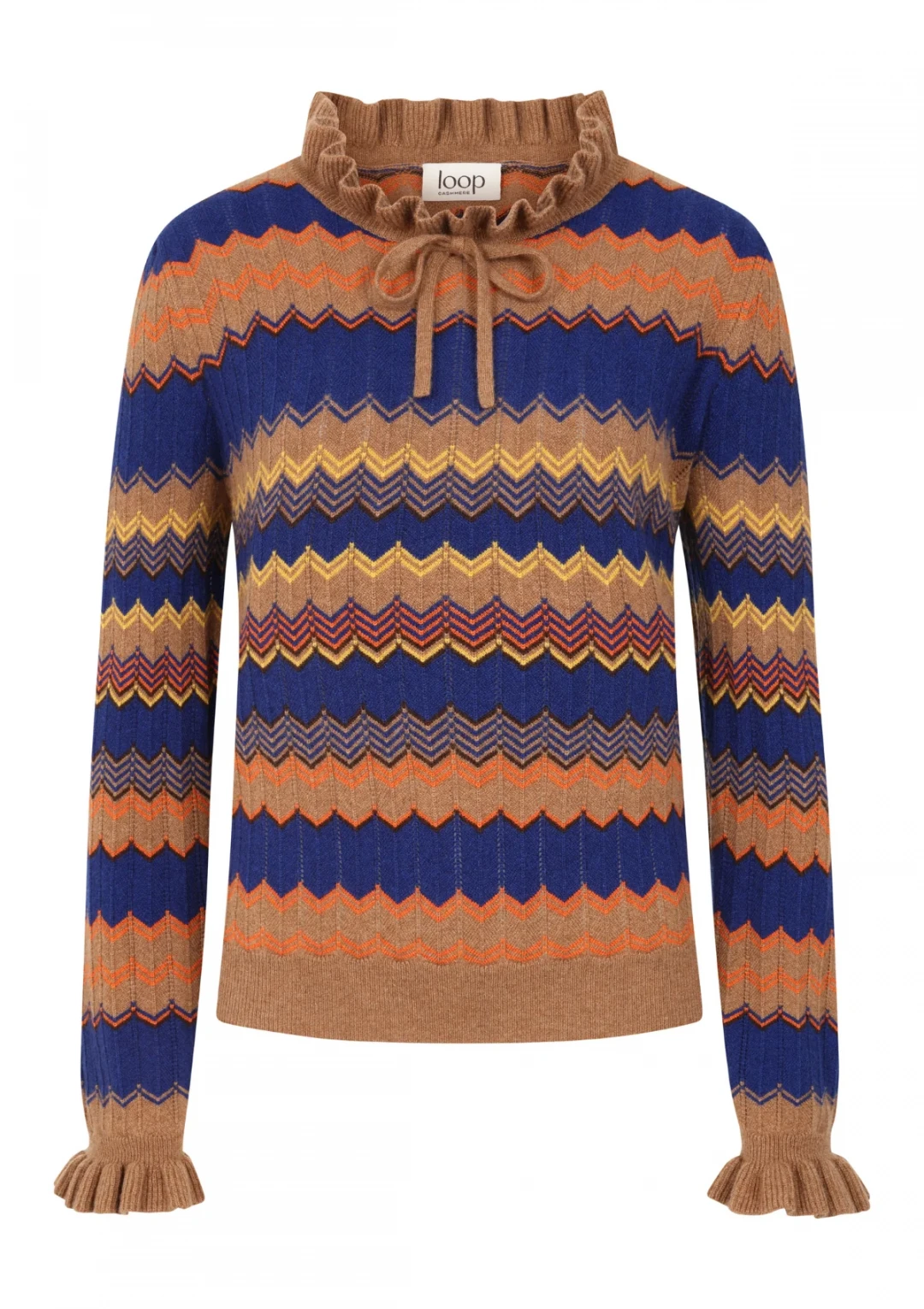 Chevron Stitch Sweater in Blue & Orange Mix by LOOP Cashmere on curated-crowd.com