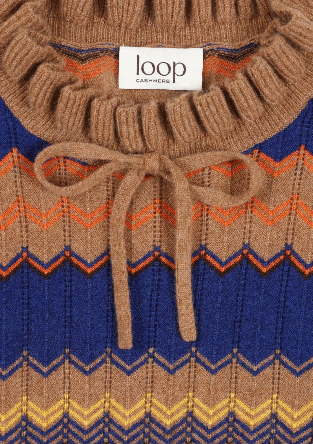 Chevron Stitch Sweater in Blue & Orange Mix by LOOP Cashmere on curated-crowd.com