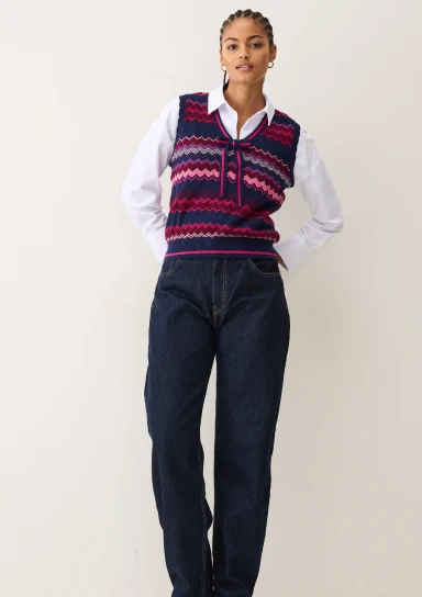Chevron Stitch Tank in Pink & Navy Mix by LOOP Cashmere on curated-crowd.com