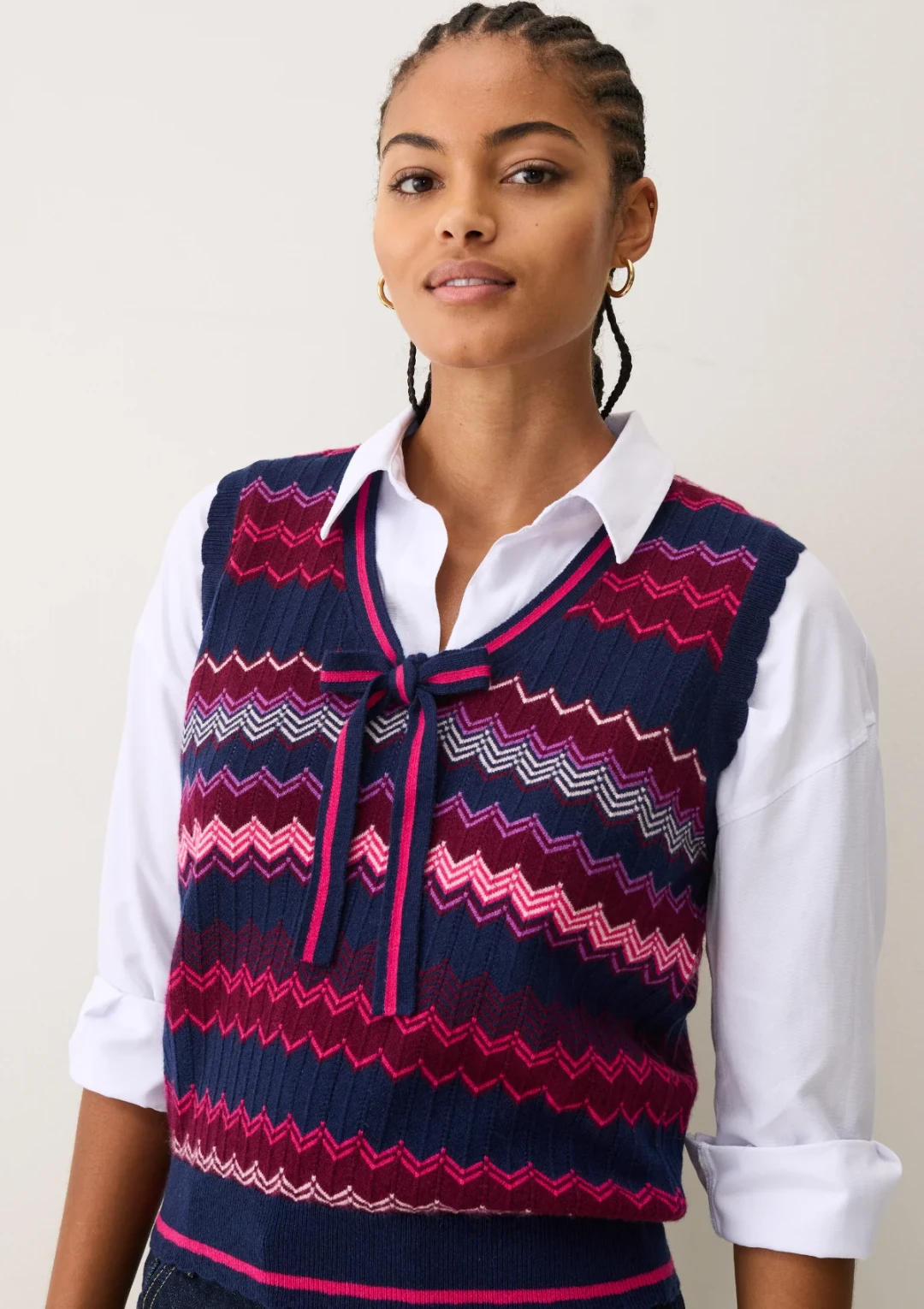 Chevron Stitch Tank in Pink & Navy Mix by LOOP Cashmere on curated-crowd.com