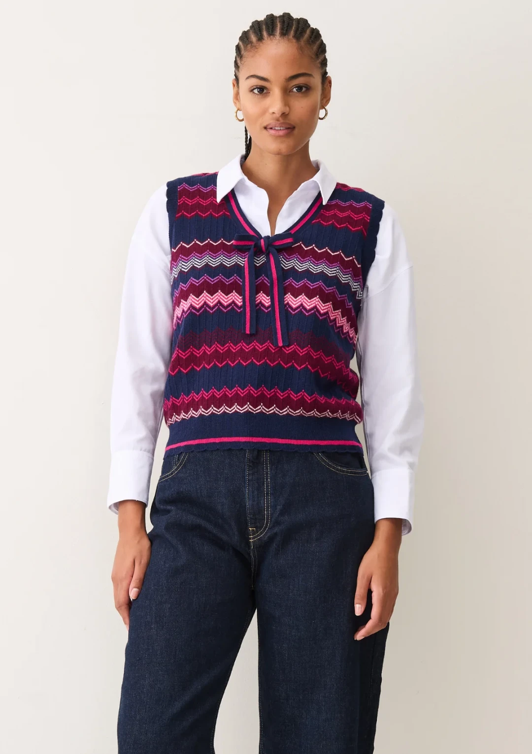 Chevron Stitch Tank in Pink & Navy Mix by LOOP Cashmere on curated-crowd.com