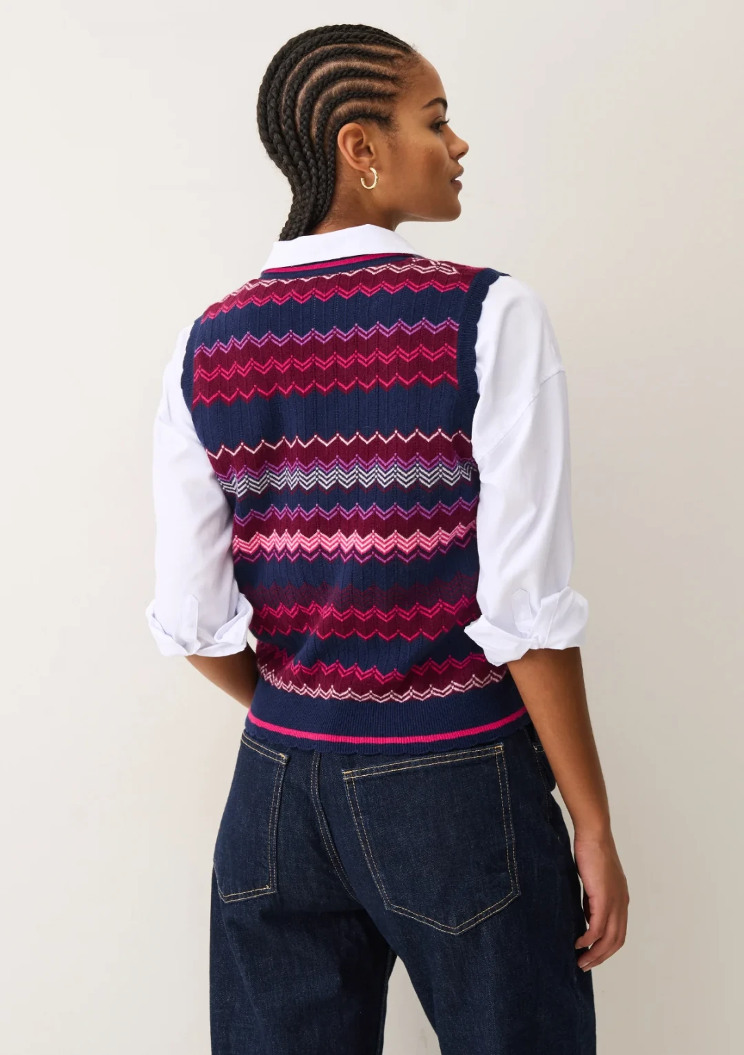 Chevron Stitch Tank in Pink & Navy Mix by LOOP Cashmere on curated-crowd.com
