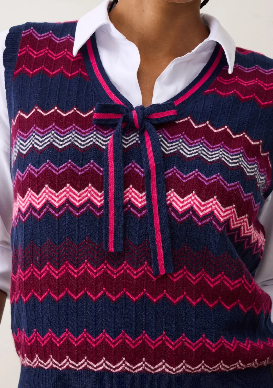 Chevron Stitch Tank in Pink & Navy Mix by LOOP Cashmere on curated-crowd.com