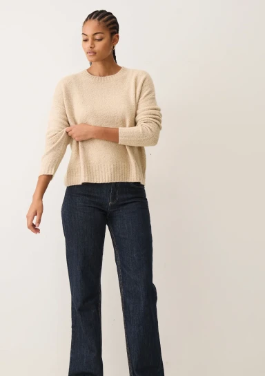 Boucle Cropped Sweatshirt in Smoke Beige by LOOP Cashmere on curated-crowd.com