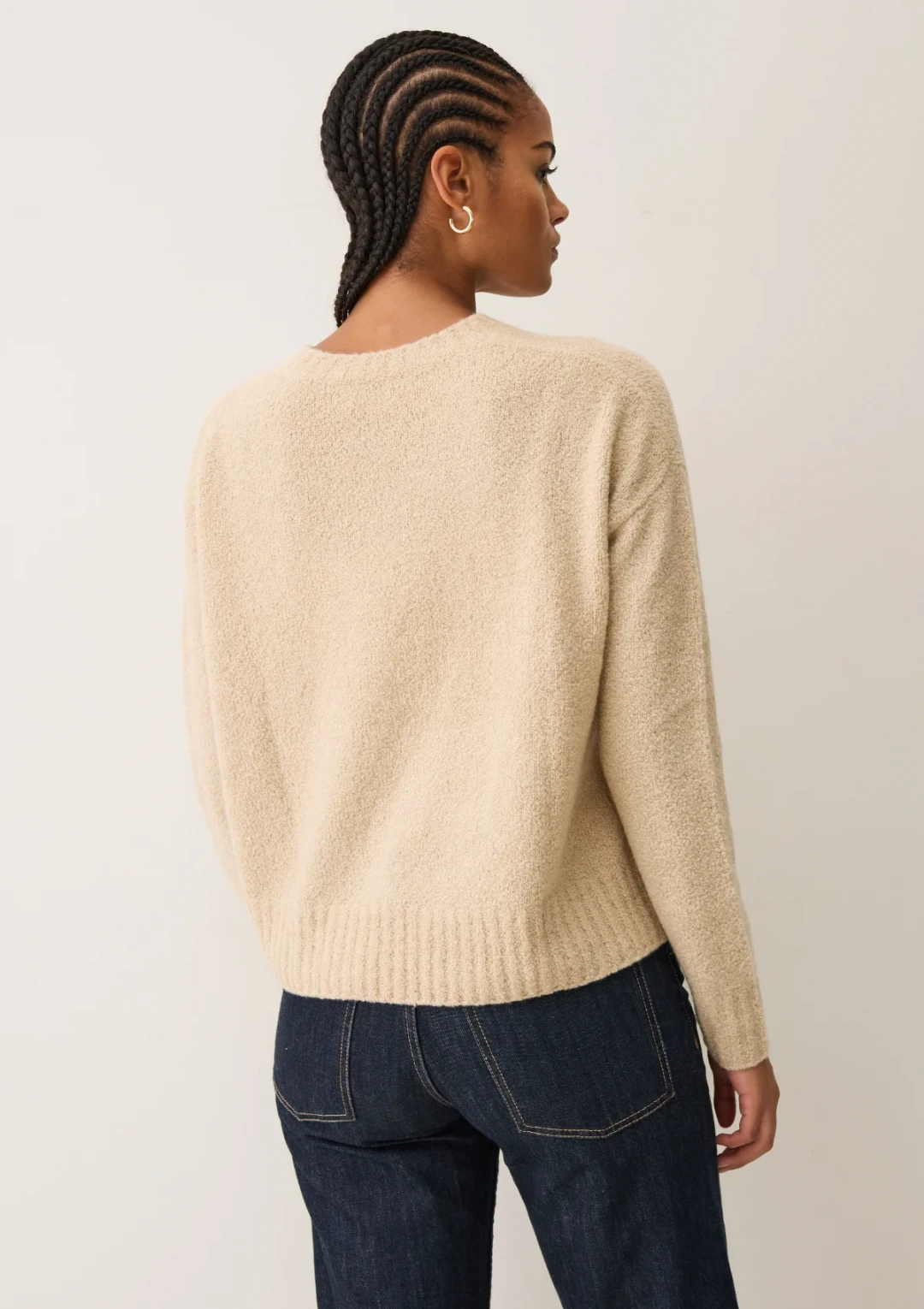 Boucle Cropped Sweatshirt in Smoke Beige by LOOP Cashmere on curated-crowd.com