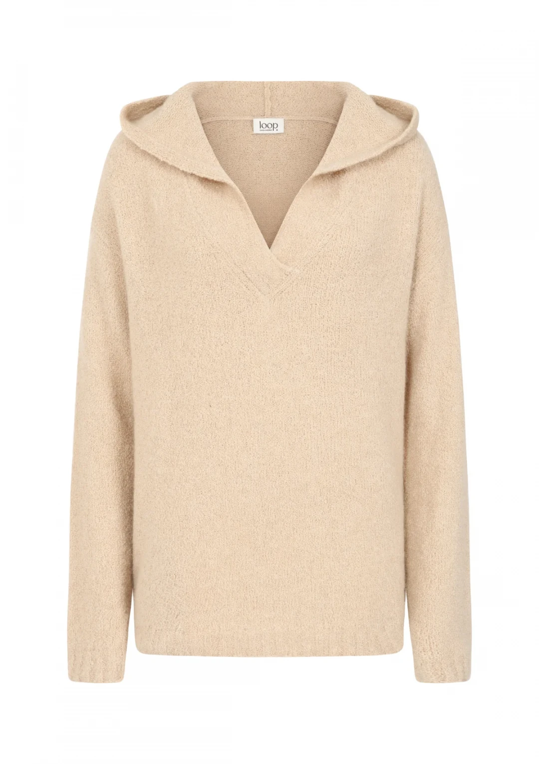 Boucle Hooded Sweater in Smoke Beige by LOOP Cashmere on curated-crowd.com