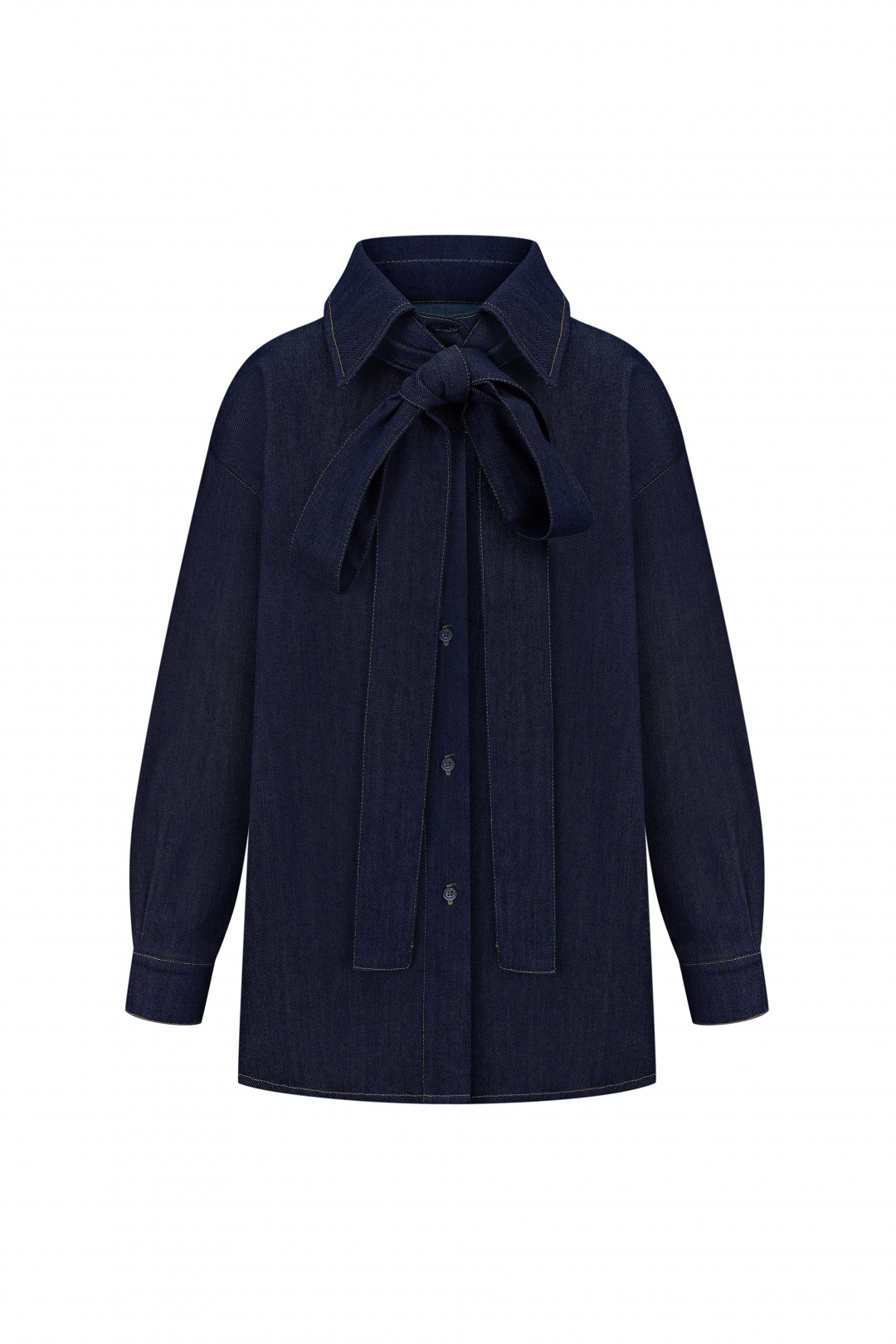 Denim Overshirt with Bow by Inner Tiger on curated-crowd.com